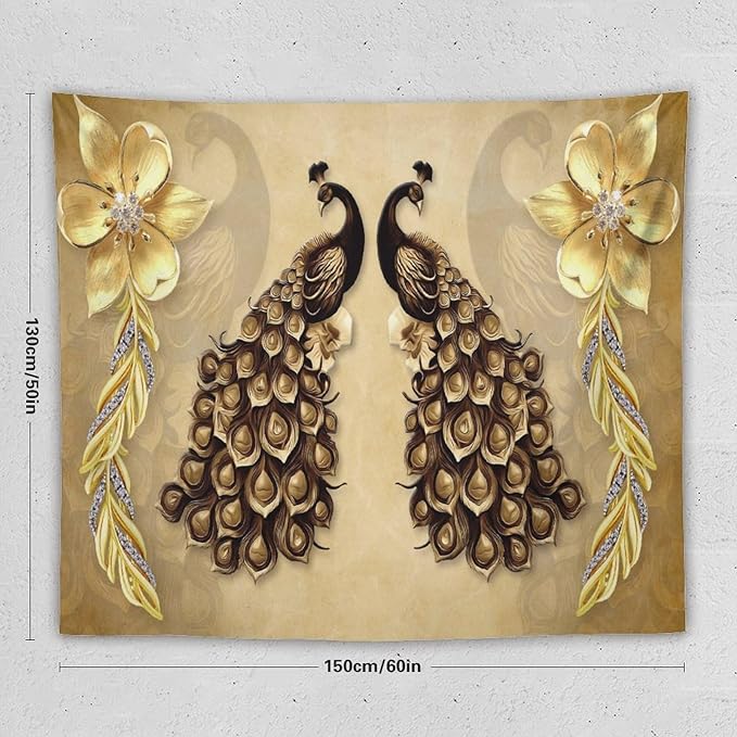 ZhiRain Gold Peacock Tapestry Wall Hanging Vintage Bird Rustic Animal Elegant Flower Luxury Tapestries Home Decor for Living Room Bedroom Farmhouse Apartment Dorm 50"x60"