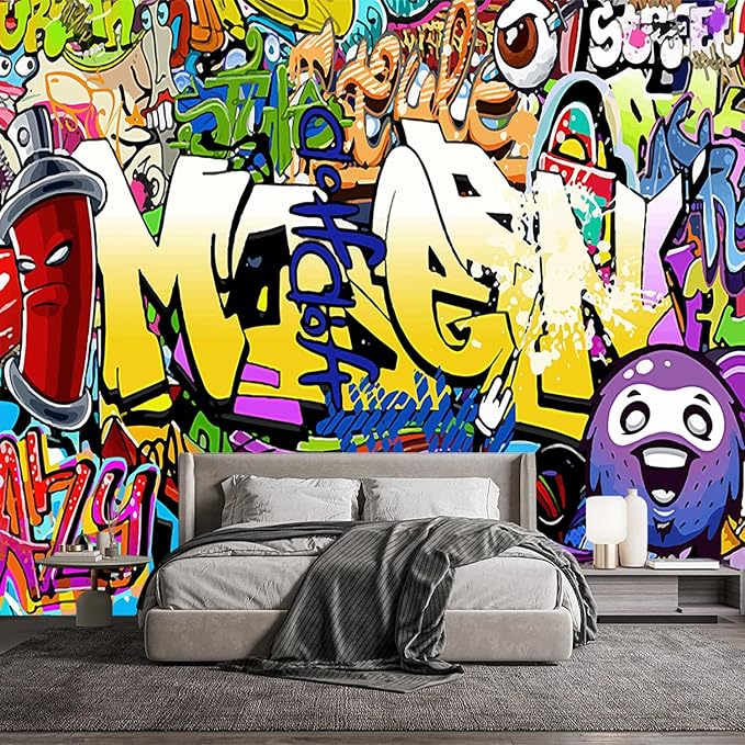 YQWDMX -Nursery Color Graffiti Abstract Letters Bedroom Wallpaper XT16 S 100" x 65"