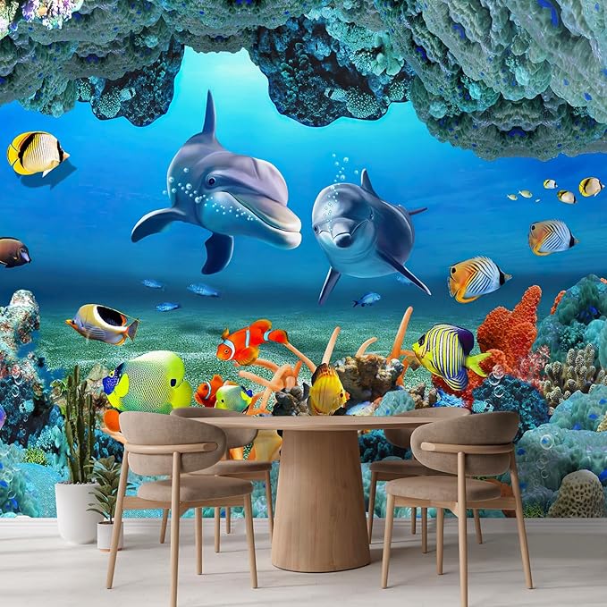 wall26 Wall Sticker/Wall Mural The Beautiful Undersea World Removable Large Wallpaper, Not Peel and Stick, Non-Woven Wallpaper Decorative for Bedroom, Living Room, Office - 120x144 inches