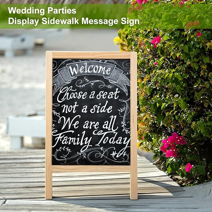 2 Pcs 15.7 x 9.8 Inch Small Chalkboard Signs Chalkboard Easel Tabletop Menu Wooden A Frame Sandwich Board Double Sided with 2 Erasers for Bar Wedding Parties Display Home Decor Sidewalk (Wooden)