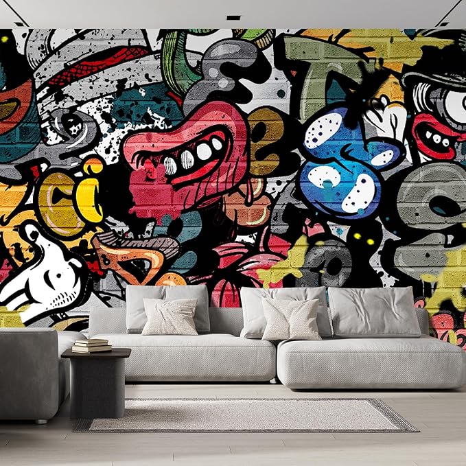 wall26 Removable Wall Sticker/Wall Mural Cartoon Anime Spray Paint Characters Graffiti & Street Art Cityscape Digital Art Realism Urban Edgy for Living Room, Bedroom, Office - 120x144 inches