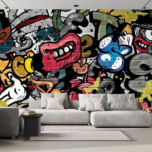 wall26 Removable Wall Sticker/Wall Mural Cartoon Anime Spray Paint Characters Graffiti & Street Art Cityscape Digital Art Realism Urban Edgy for Living Room, Bedroom, Office - 120x168 inches