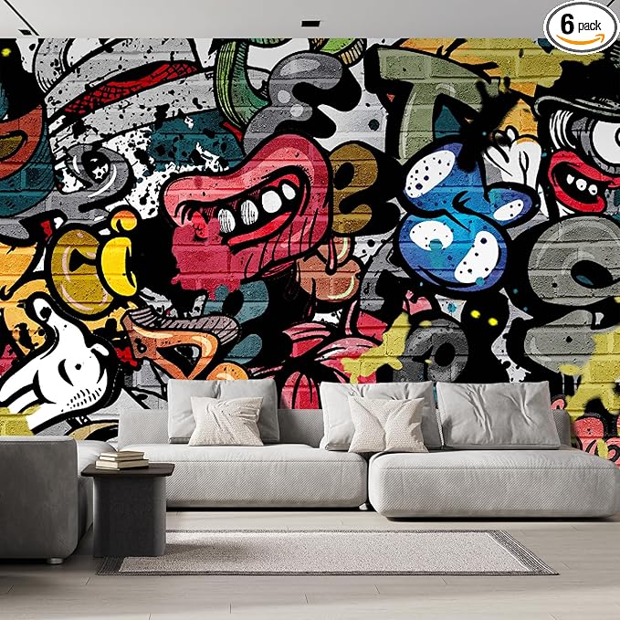 wall26 Removable Wall Sticker/Wall Mural Cartoon Anime Spray Paint Characters Graffiti & Street Art Cityscape Digital Art Realism Urban Edgy for Living Room, Bedroom, Office - 100x144 inches