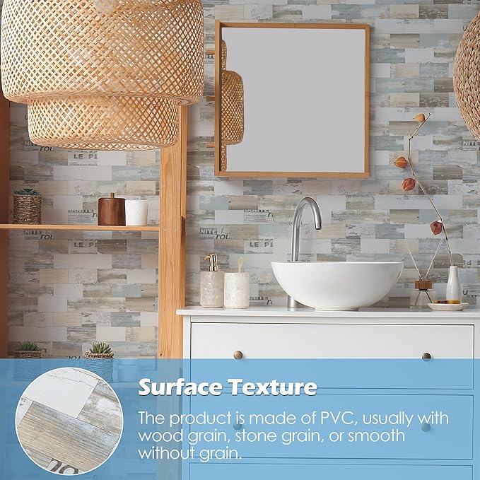 1-Pack Peel and Stick Tile Backsplash 12"X12" PVC Wall Tiles, Stick on Backsplash for Kitchen, Bathroom Tile, Fireplace Décor, Laundry Table, Stair Decals in Vintage Wood Grain