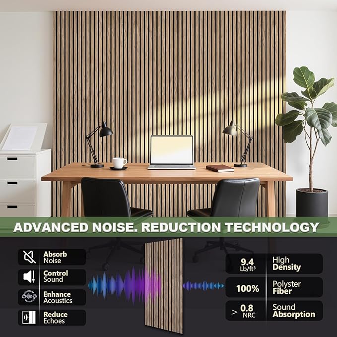 Acoustic Wall Panels, 2 Pack Wood Slat Wall Panel, Soundproof Wall Panels, 3D Textured Wall Decor for Ceiling and Wall, 23.6" x 47.2", in Walnut Finish