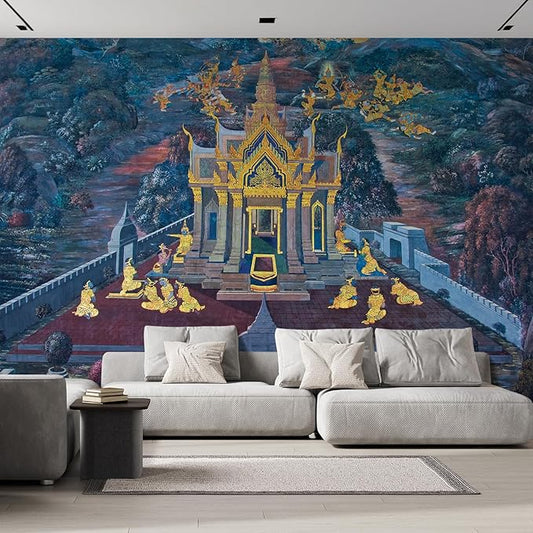 wall26 Wat Phra Kaew Temple Fresco - Bangkok Thailand - Painted Wall Decor - Gold Leaf - Wall Mural, Removable Sticker, Home Decor - 96x144 inches