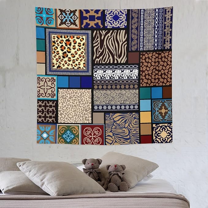 ZhiRain Boho Style Tapestry Wall Hanging Bohemian Ethnic Pattern Floral And Animal Skin Print Tapestries Home Decor for Living Room Bedroom Apartment Farmhouse Dorm 60"x60"