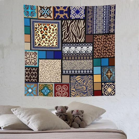 ZhiRain Boho Style Tapestry Wall Hanging Bohemian Ethnic Pattern Floral And Animal Skin Print Tapestries Home Decor for Living Room Bedroom Apartment Farmhouse Dorm 60"x60"