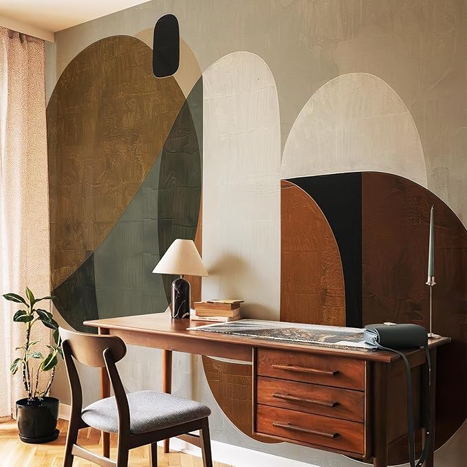Zeeko Modern Abstract Geometrical Wall Mural Peel and Stick (148" W x 110" H) Mid Century Canvas Waterproof Self Adhesive Removable Wallpaper for Bedroom Living Room Office Art Decor