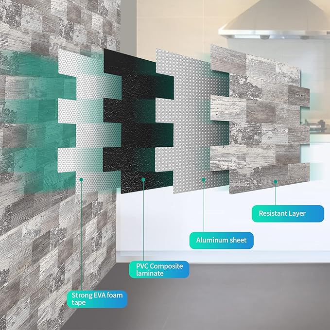 10-Pack Peel and Stick Tile Backsplash 13.5"X11.4" PVC Wall Tiles, Stick on Backsplash for Kitchen, Bathroom Tile, Fireplace Décor, Laundry Table, Stair Decals in Mix Rustic