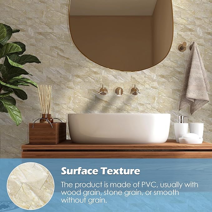 1-Pack Peel and Stick Tile Backsplash 12"X12" PVC Wall Tiles, Stick on Backsplash for Kitchen, Bathroom Tile, Fireplace Décor, Laundry Table, Stair Decals in Polished Beige