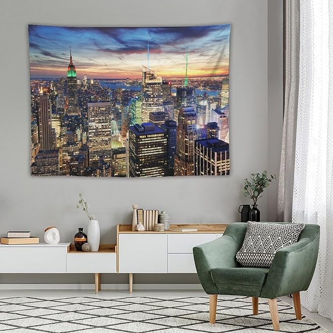 ZhiRain New York Tapestry Wall Hanging NYC Urban Skyscrapers Skyline Sunset Streets USA Architecture Tapestries Home Decor for Living Room Bedroom Apartment Farmhouse Dorm 60"x80"