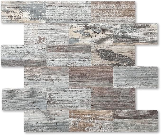 10-Pack Peel and Stick Tile Backsplash 12"X12" PVC Wall Tiles, Stick on Backsplash for Kitchen, Bathroom Tile, Fireplace Décor, Laundry Table, Stair Decals in Rustic Wood Grain