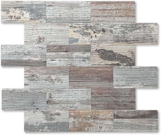 10-Pack Peel and Stick Tile Backsplash 12"X12" PVC Wall Tiles, Stick on Backsplash for Kitchen, Bathroom Tile, Fireplace Décor, Laundry Table, Stair Decals in Rustic Wood Grain