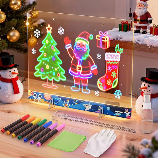 16" LumiBoard LED Drawing Board for Kids - 7 Colors & 10 Modes Rechargeable Acrylic LED Note Board with 7 Markers Cleaning Kit, Sketching & Birthday Gifts for Kids/Girls/Teens（Space）