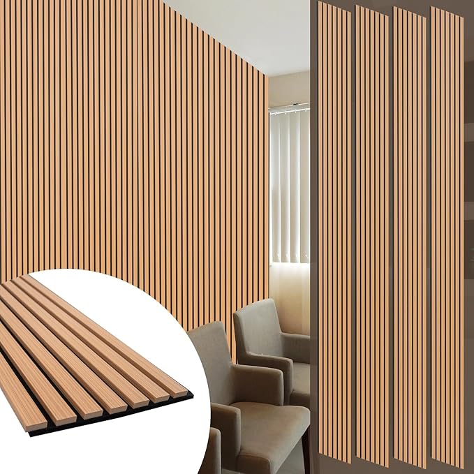 Yuzzy Wood Panels for Wall - 9 Feet Teak Wood Slat Acoustic Panels 4 PCS - Modern Sound Absorbing Wall Panels for Interior Wall Decor for Home, Office, Studio