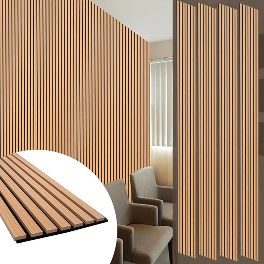 Yuzzy Wood Panels for Wall - 9 Feet Teak Wood Slat Acoustic Panels 4 PCS - Modern Sound Absorbing Wall Panels for Interior Wall Decor for Home, Office, Studio