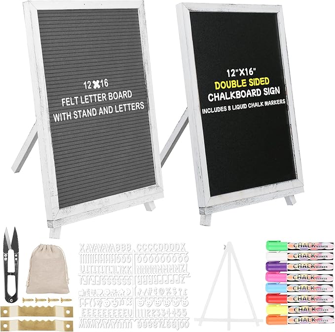 12x16 inch Double Sided Chalkboard and Felt Letter Board with Stand - Reversible Wooden Frame Easel for Menu, Announcements, Home, Office, Cafe, Restaurant Decor