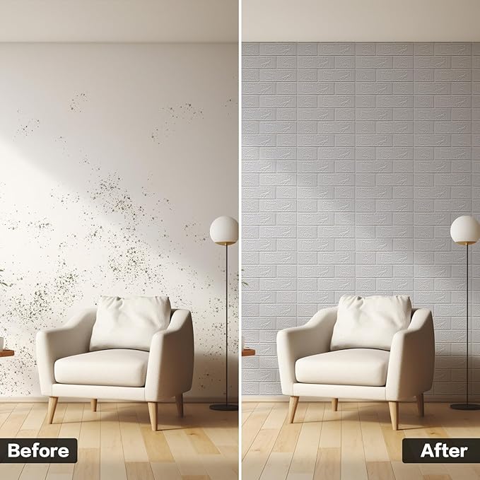 10PCS 3D Wall Panels Peel and Stick Foam, Self-Adhesive Decorative 3D Brick Wallpaper Wall Covering, Faux Stone Wall Panel Foam Brick for Living Room, Kitchen, Bathroom