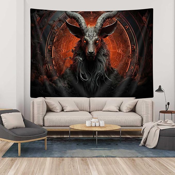 YDIDIAN Demon Goat Head Tapestry, Occult Demon Red Black Gothic Witch Tapestry, 70s 80s Hippie Wall Decor Tapestry Wall Hanging for Home College Dorm Living Room, Panels 60 x 40 inch