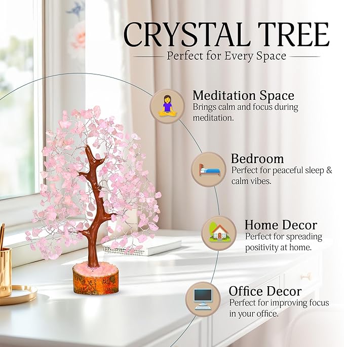 YATSKIA Rose Quartz Crystal Tree - Bonsai Tree of Life - Pink Room Decor - Desk Decorations for Women Office - Gemstones and Crystals - Stones and Crystals