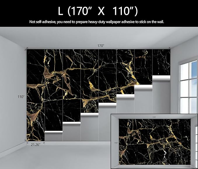 WFBHUA - Black Golden Marble Wallpaper Abstract Stone Texture Wall Mural Living Room Bedroom Office (Not Peel and Stick)