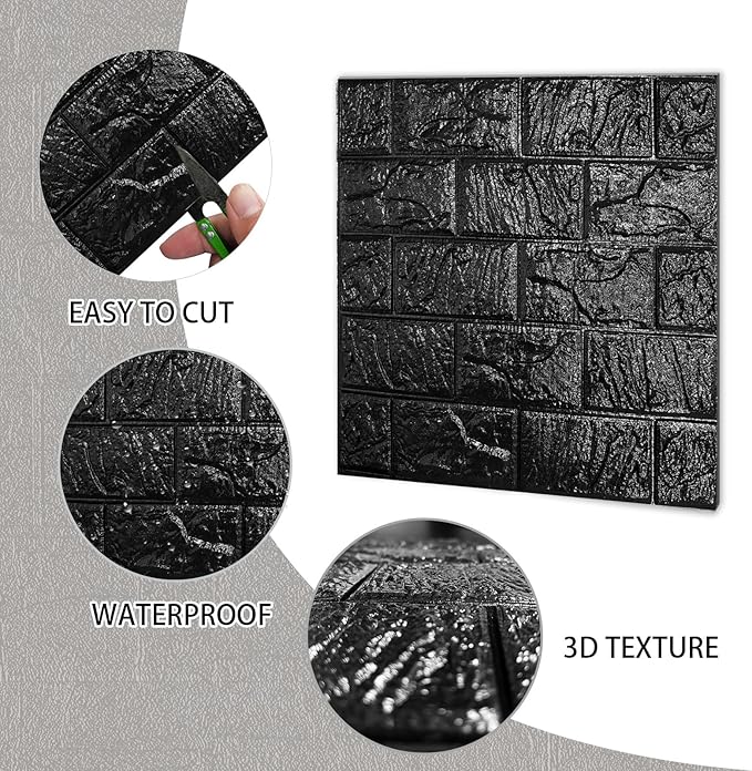 33 Pcs 3D Wall Panels Peel and Stick, 7mm Thickened 3D Wall Panel Foam Brick 11.8 * 11.8 in 3D Imitation Brick Wallpaper Stone Wall Panel Foam Brick Self-Adhesive Wallpaper