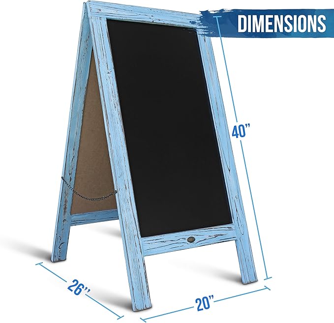 A Frame Chalkboard by HBCY Creations: 40x20 Solid Wood A-Frame Sign Robin Blue Double-Sided Magnetic Board, Chalkboard Menu Board, for Restaurants, Cafés, Weddings - Heavy Duty Hinges