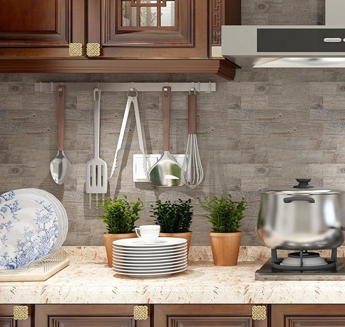 10-Pack Peel and Stick Tile Backsplash 11.3"X11.5" PVC Wall Tiles, Stick on Backsplash for Kitchen, Bathroom Tile, Fireplace Décor, Laundry Table, Stair Decals in Grey Rustic