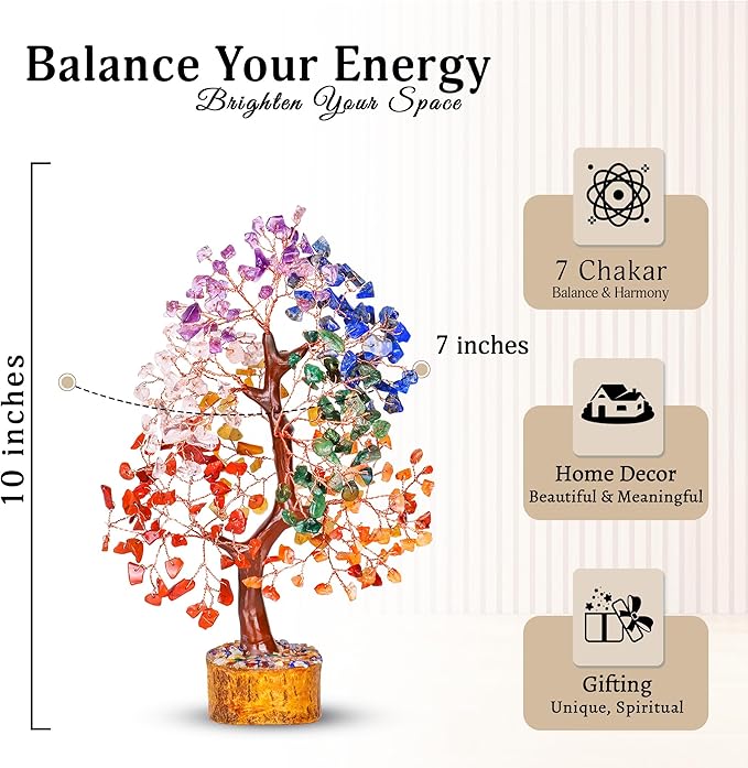 YATSKIA Seven Chakra Crystal Tree, Gemstone Tree of Life, Birthday Gifts for Women, Home Office Decor, Feng Shui Decor, Crystal Gifts