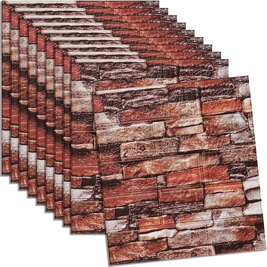 WAPANE 3D Brick Peel and Stick Wallpaper, 3D Wall Panels Self Adhesive, Removable Wallpaper Waterproof PE Foam Paintable,for Bedroom/Living Room/Kitchen and Home Decoration (20 Pack, Rock Red)