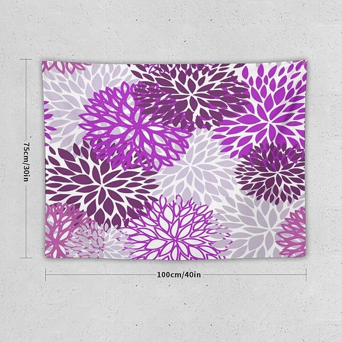 ZhiRain Dahlia Flower Tapestry Wall Hanging Purple Abstract Floral Chrisanthemum Pattern Tapestries Home Decor for Living Room Bedroom Farmhouse Apartment Dorm 30"x40"