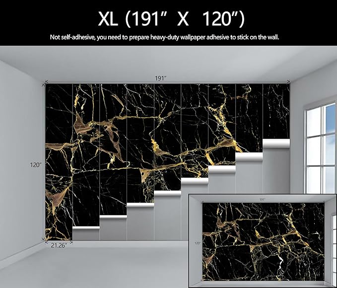 WFBHUA - Black Golden Marble Wallpaper Abstract Stone Texture Wall Mural Living Room Bedroom Office (Not Peel and Stick)