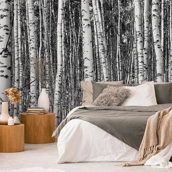 Zeeko Large Birch Forest Wall Mural Peel and Stick Mural for Wall 148"x 98" Black and White Wallpaper Birch Trees Forest 3D Murals Home Decor for Bedroom Livingroom