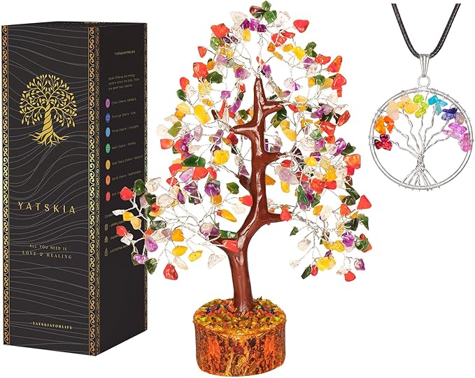 YATSKIA Mix Chakra Tree - Gemstone Tree of Life - Crystal Gifts for Women - Gemstones and Crystals - Crystal Trees for Positive Energy - Meditation Gifts