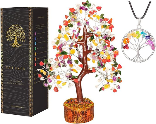 YATSKIA Mix Chakra Tree - Gemstone Tree of Life - Crystal Gifts for Women - Gemstones and Crystals - Crystal Trees for Positive Energy - Meditation Gifts
