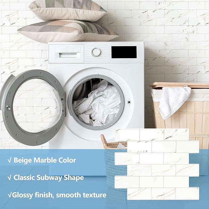 10-Pack Peel and Stick Tile Backsplash 12"X12" PVC Wall Tiles, Stick on Backsplash for Kitchen, Bathroom Tile, Fireplace Décor, Laundry Table, Stair Decals in Polished Carat Gold