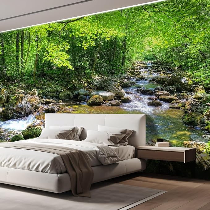 wall26 Fall Forest Stream Smolny in Russian Primorye Reserve Removable Wall Mural Self-Adhesive Large Wallpaper - 66x96 inches