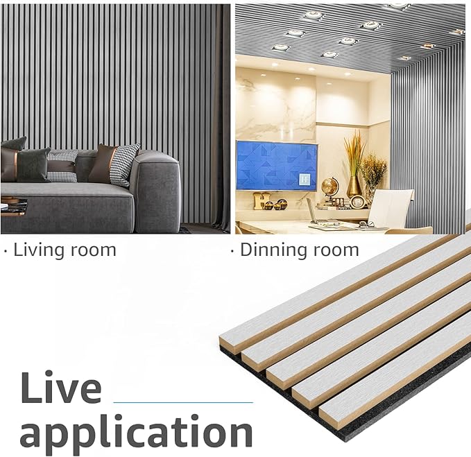Art3d 4-Piece Wood Slat Acoustic Panels for Stylish Decor and Noise Reduction, 3D Textured Panel for Ceiling and Wall, Brushed Silver
