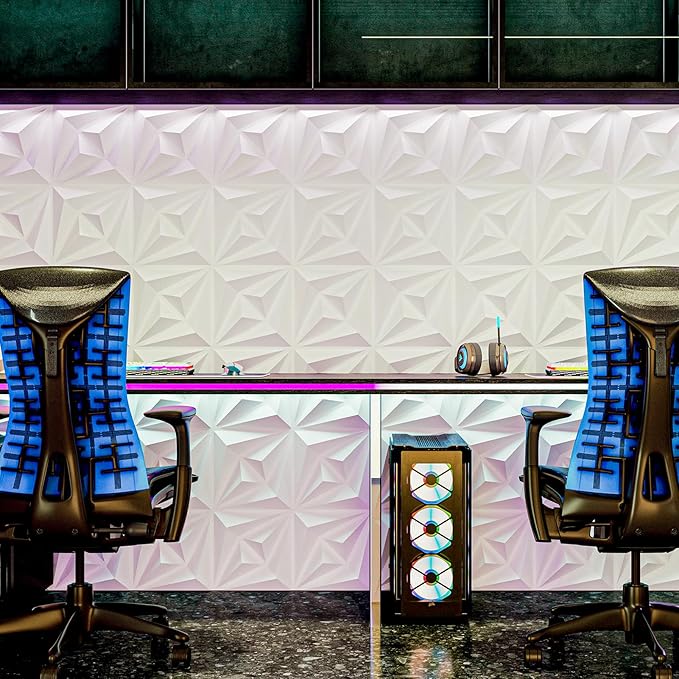 AMZDEPOT 50 Pack 3D Wall Panels for Interior Wall Decor, 3 Layout Options PVC Textured Wall Art Decor for Living Room Bedroom TV Background Gaming Room, 12''x12'', White