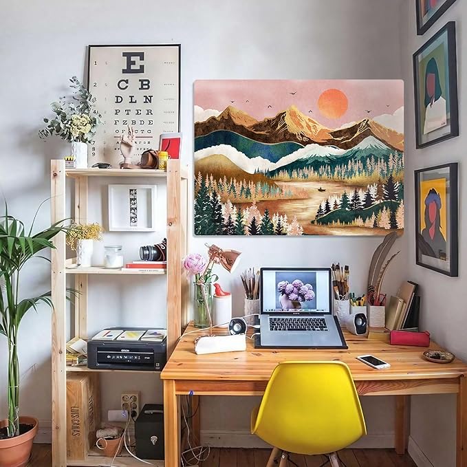 Zussun Mountain Tapestry Nature Forest Tree Tapestries for Bedroom Aesthetic Sunset Tapastry's Wall Hanging Orange and Green Landscape Wall Tapestry for Living Room Dorm (Orange, 48'' × 36'')