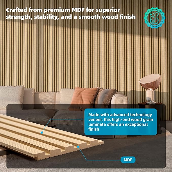 Art3d 6-Pieces Wood Slat Panels for Stylish Interior Decor and Ceiling Decoration, MDF 3D Textured Panel for Ceiling and Wall,Size 94.6 x 7.4 in-Oak