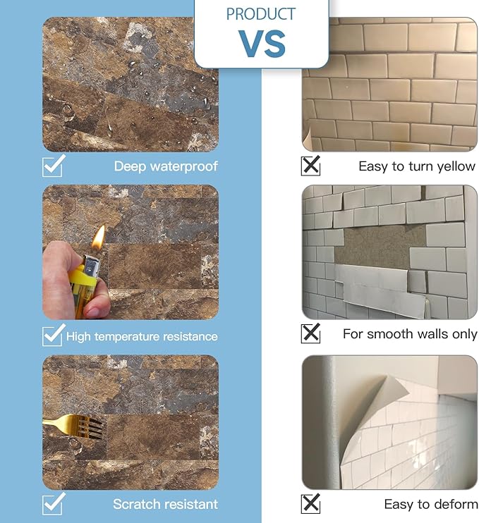 1-Pack Peel and Stick Tile Backsplash 12"X12" PVC Wall Tiles, Stick on Backsplash for Kitchen, Bathroom Tile, Fireplace Décor, Laundry Table, Stair Decals in Rustic