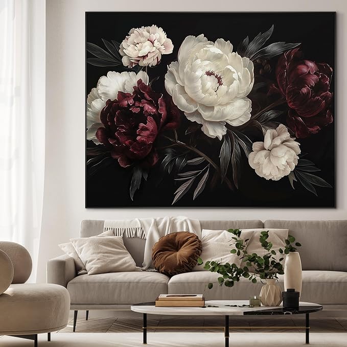 46"x60" XL Framed Wall Art - Decor Classic Dark Floral Bouquet (Frame Assembly Required)