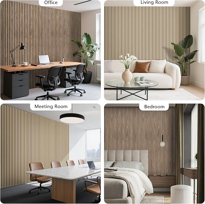 Acoustic Wall Panels, 2 Pack Wood Slat Wall Panel, Soundproof Wall Panels, 3D Textured Wall Decor for Ceiling and Wall, 23.6" x 47.2", in Oak Finish