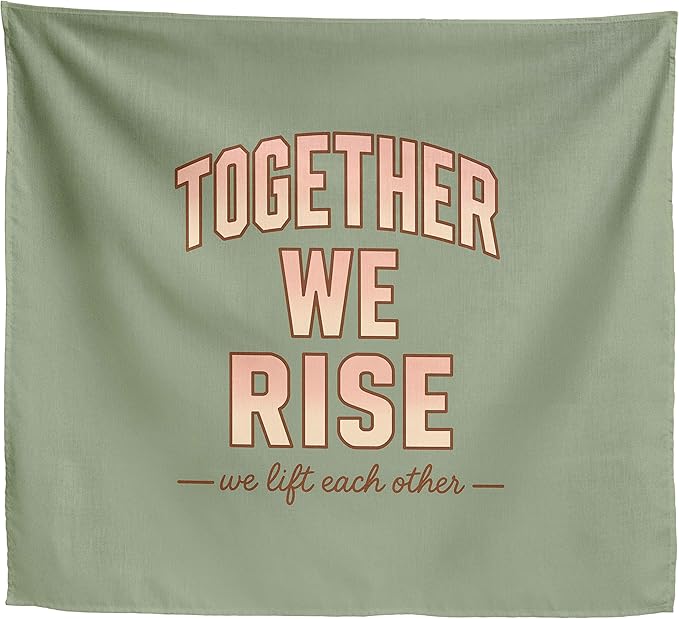 Xolytar Sage Green Tapestry Together We Rise - Preppy Room Decor Aesthetic, Retro Motivational Quote Wall Art for Teen Girls Bedroom, Sorority Dorm, Classroom & Office (50x60)
