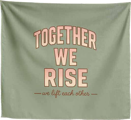 Xolytar Sage Green Tapestry Together We Rise - Preppy Room Decor Aesthetic, Retro Motivational Quote Wall Art for Teen Girls Bedroom, Sorority Dorm, Classroom & Office (50x60)