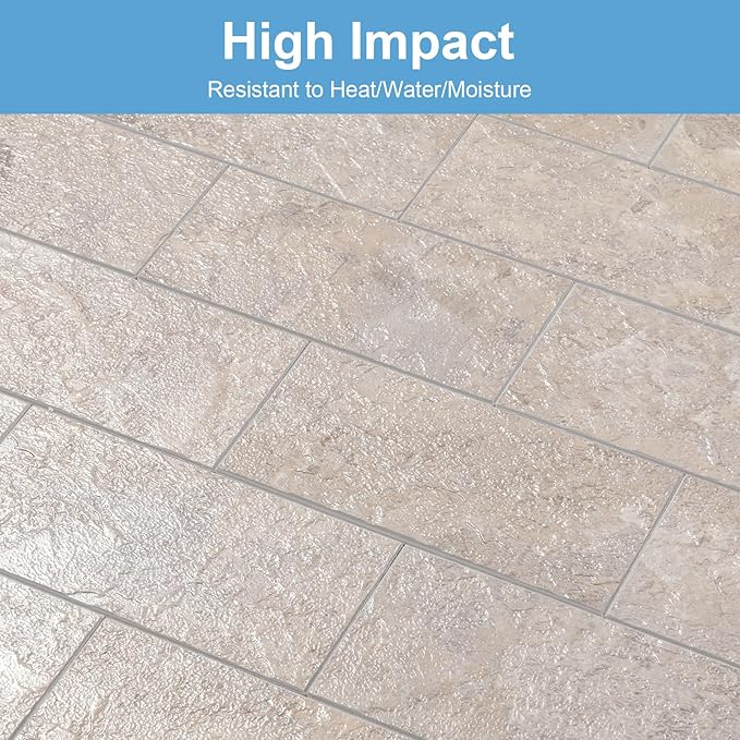 5-Pack Peel and Stick Tile Backsplash 12"X12" PVC Wall Tiles, Stick on Backsplash for Kitchen, Bathroom Tile, Fireplace Décor, Laundry Table, Stair Decals in Beige Stone Rocks