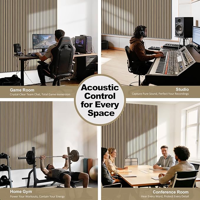 Acoustic Wall Panels, 2 Pack Wood Slat Wall Panel, Soundproof Wall Panels, 3D Textured Wall Decor for Ceiling and Wall, 23.6" x 47.2", in Oak Finish