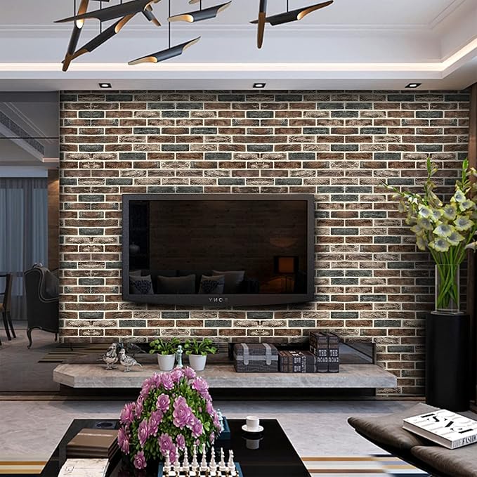 20-Pack 104 Sq.Ft 3D Wall Panels Peel and Stick 3D Faux Brick Wallpaper Peel and Stick Brown Grey Faux Stone Wall Panel Foam Brick Self-Adhesive 3D Wallpaper
